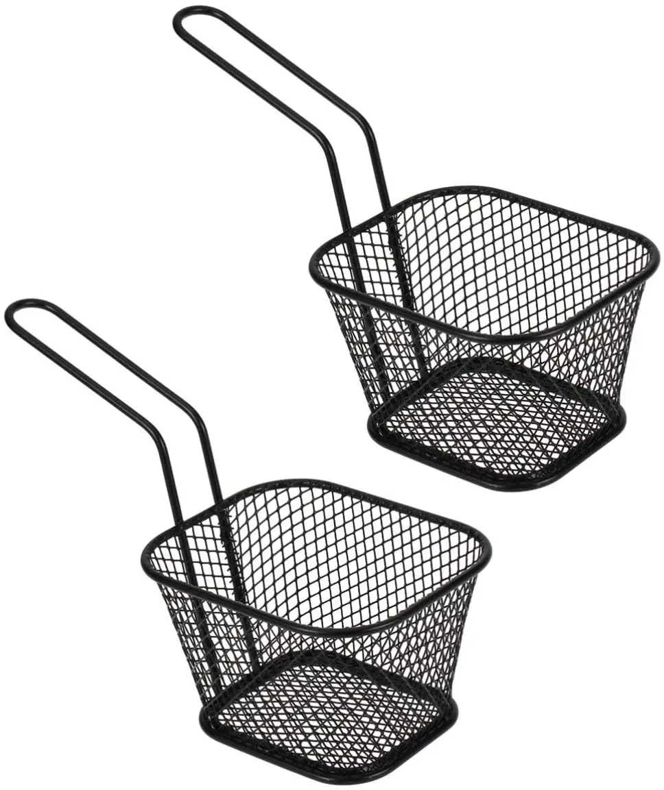 New arrivals Metal wire Mini Fry Serving Basket for Deep Fat Fryer French Fries Holder with condiment stand Oil Filter