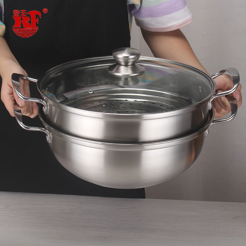 Kitchen Stainless Steel Hot Pot and Steamer Cooking Soup Pot with Glass Lid multi-function Steamer With Stainless Steel Handle