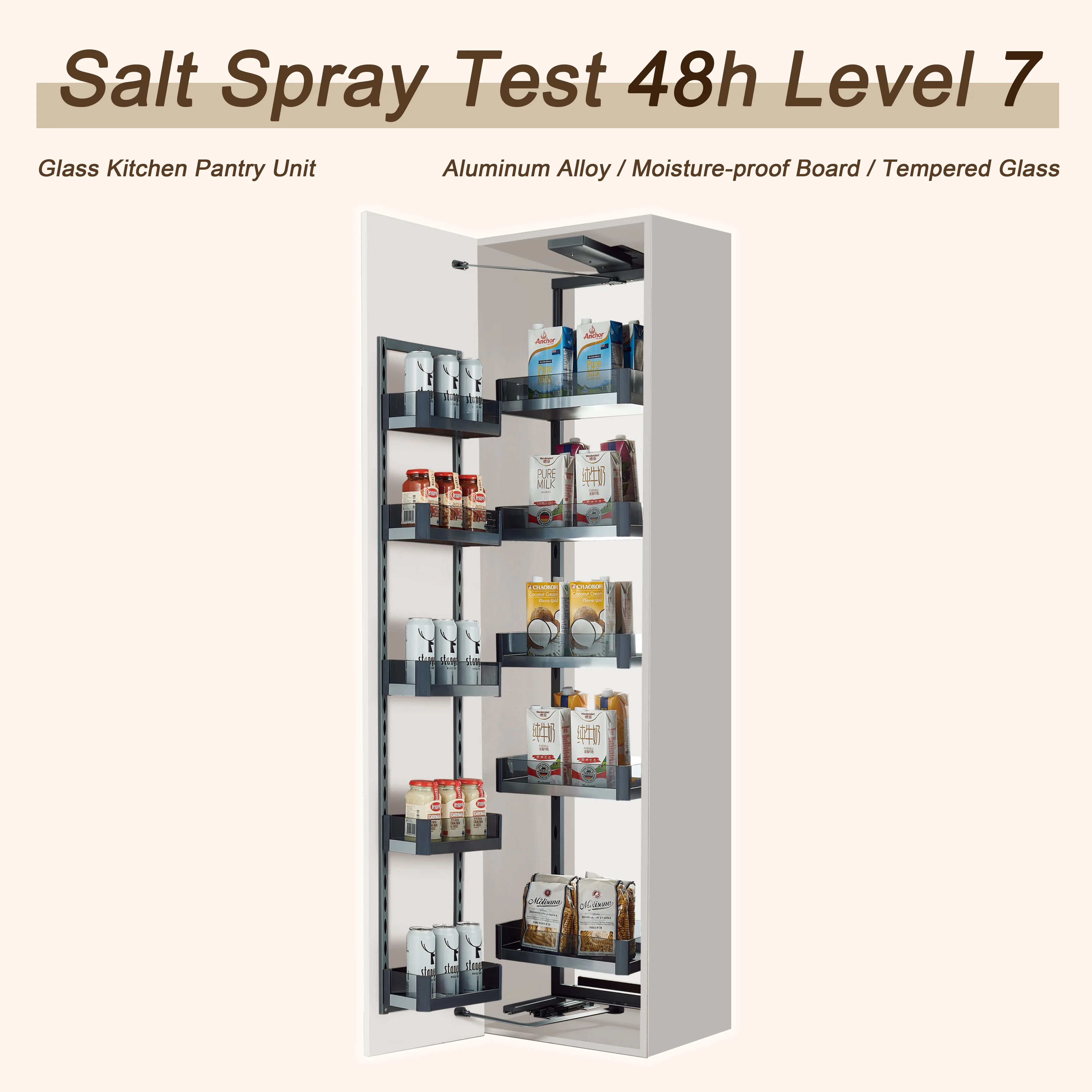 Tall Kitchen Cabinet Pull Out Basket for Food Storage Fixed with Adhesive Non Slip Mat 5 Layers Rack Glass Kitchen Pantry Unit