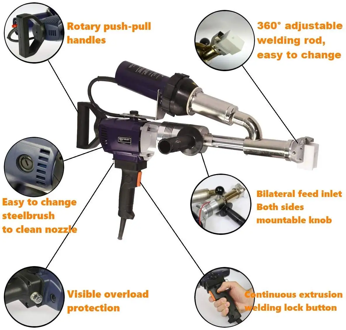 WELDY 3400W Handheld Plastic Extrusion Welding Machine kit EX2 Hot Air Plastic Welder Gun Vinyl Weld Extruder Welder Machine