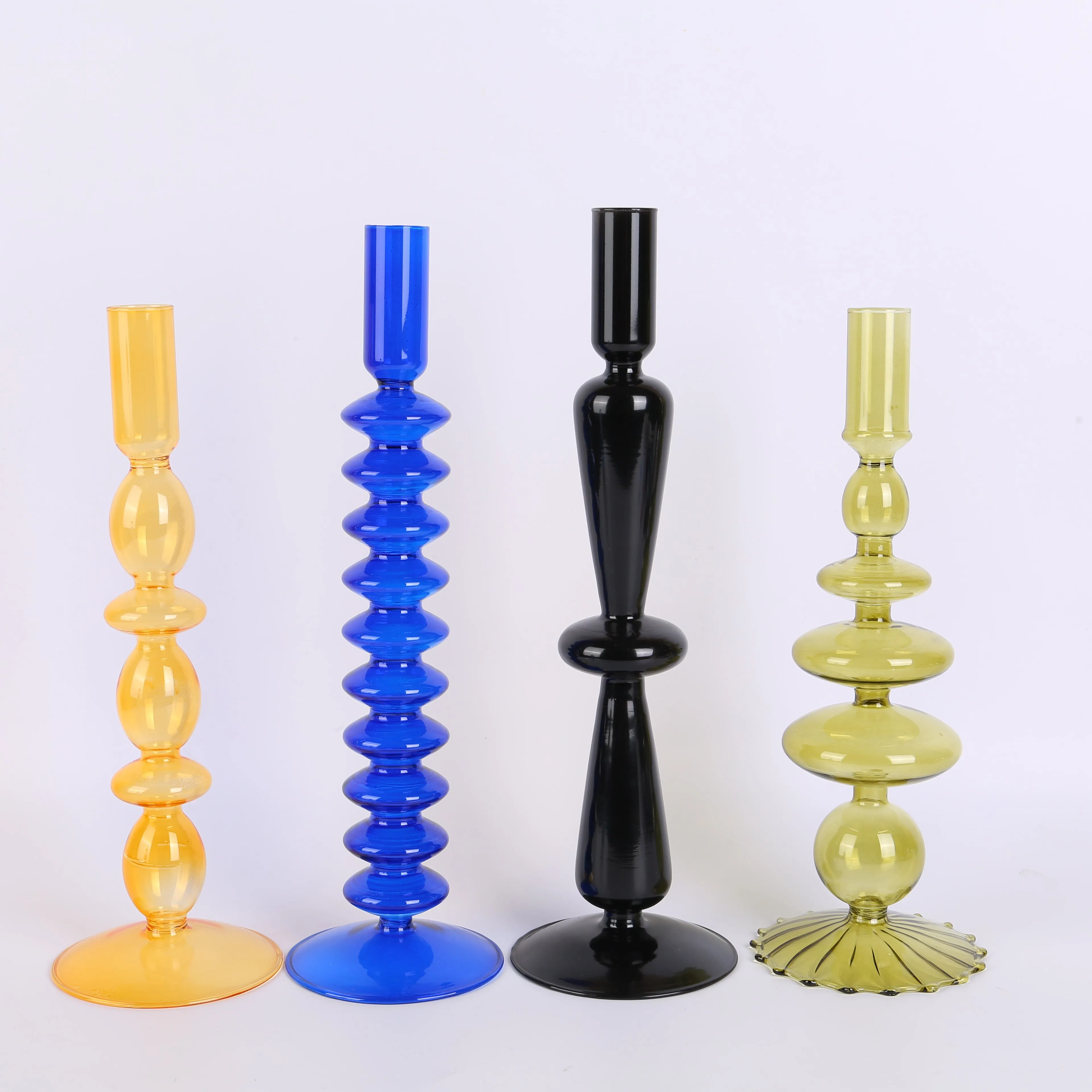 Colored Glass candlestick Diameter 9cm transparent candlestick 28cm high transparent candlestick for room