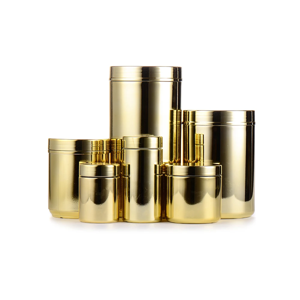 China Supplier 16oz Dietary Supplement HDPE Bottle Plastic Golden Chromed Jars
