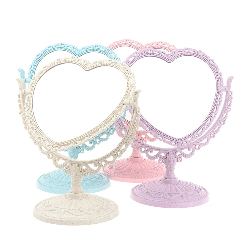 Makeup Mirror Heart Shaped Acrylic Single Makeup Mirror Home Bedroom Desktop  Transparent Base Cosmetic Mirror