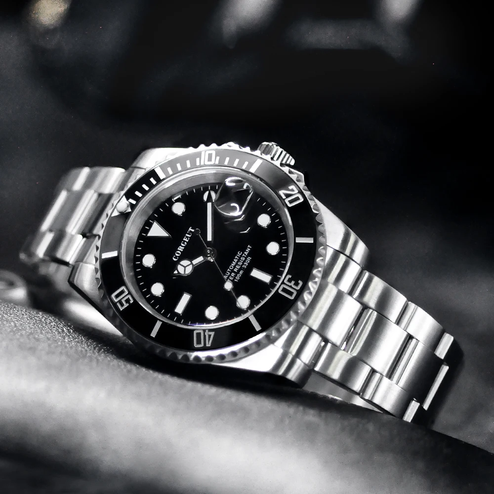 Corgeut Diver Watch 40mm Sapphire Glass Luxury Stainless Steel NH35 Custom Your Own LOGO Green Mens Automatic Mechanical Watches