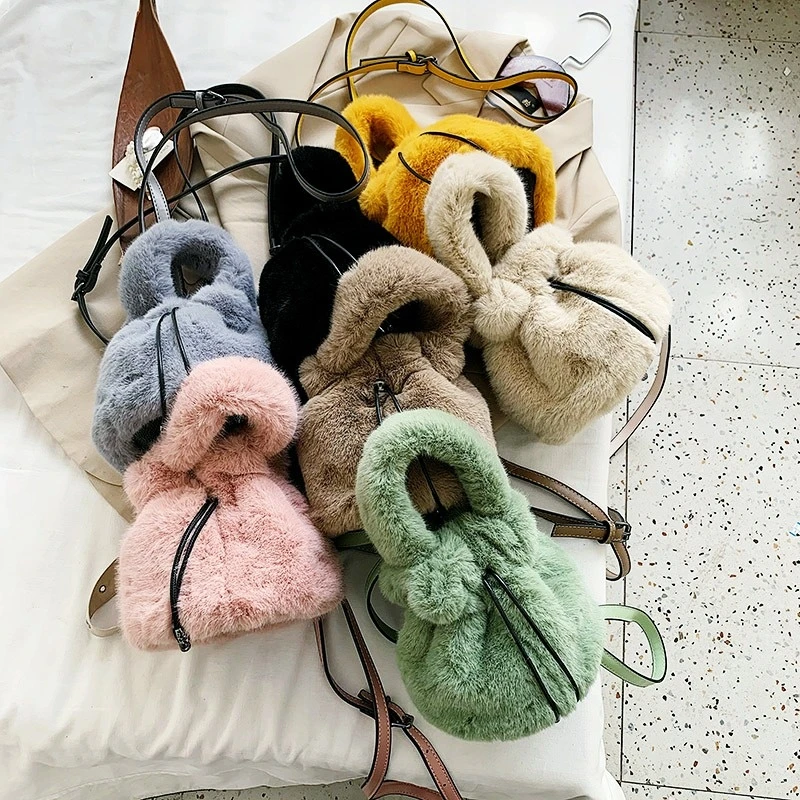 women bag purse 2021 autumn winter foreign shoulder bag new fashion plush bucket bag ins retro handbag for ladies