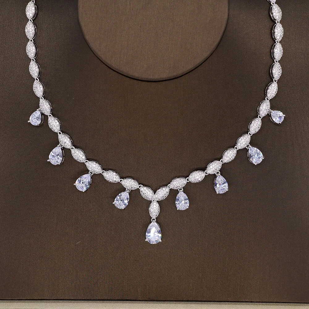 
Bedazzled Women Customize Fashion Wedding Jewelry Sets Brass Silver Earrings Necklace Ring Set Bridal Cubic Zirconia Jewelry 