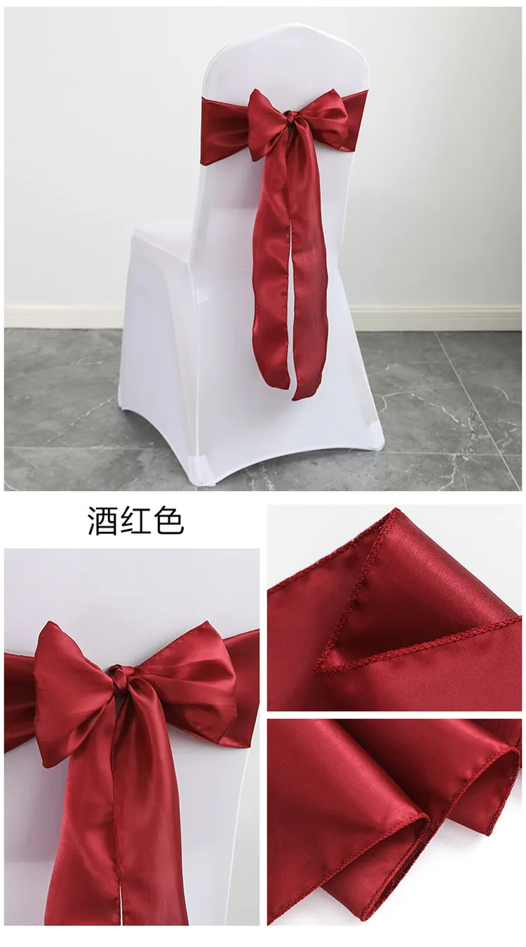 Elegant Satin Chair Cover Band Wedding Chair Back Sashes Strap Tie Ribbon Bow Knot For Banquet Party Christmas Event Decoration