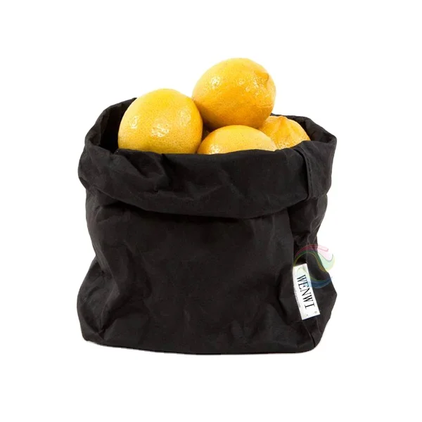 Black Color Recycle Washable Kraft Paper Tote Bag