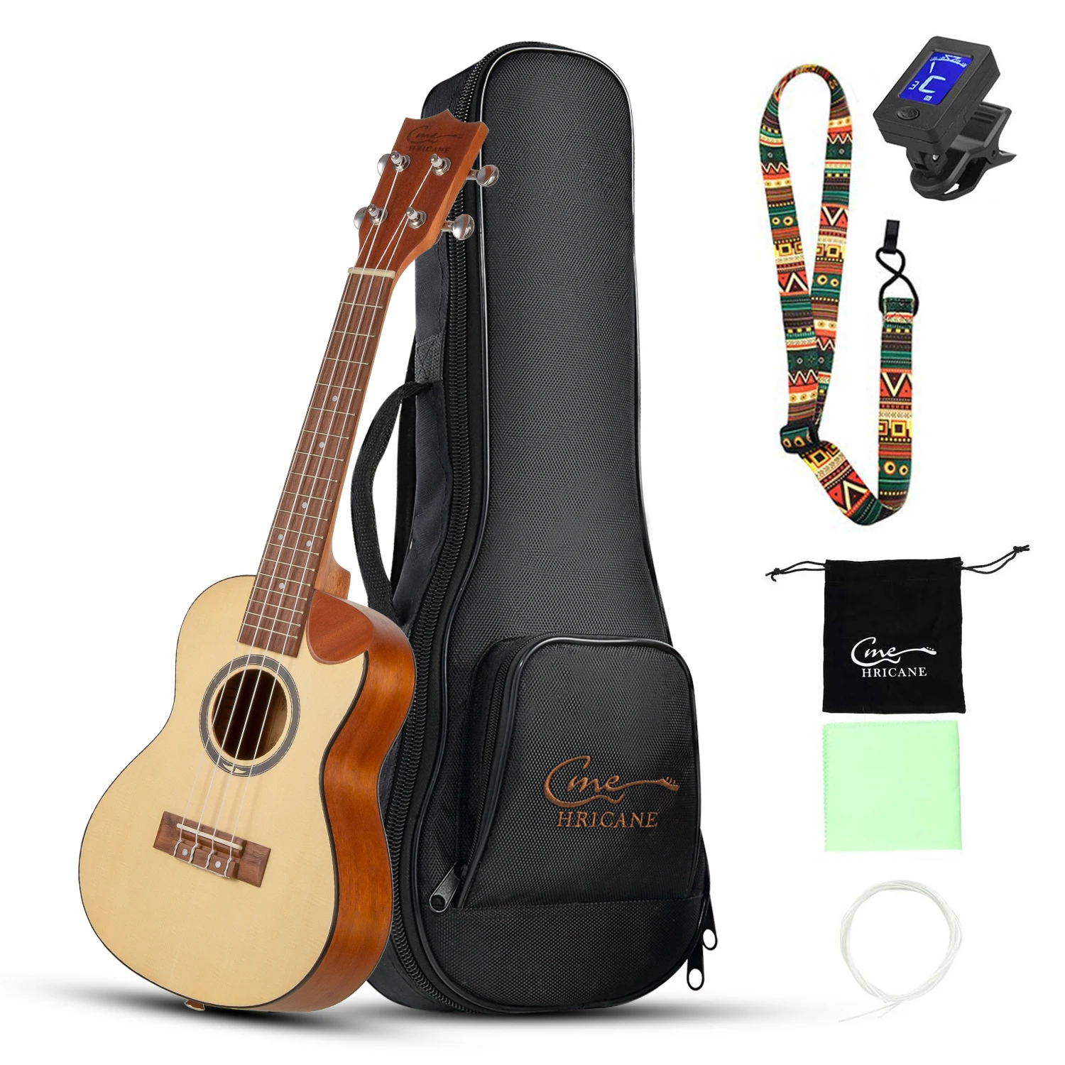 
Hricane Concert Spruce Sapele wood Cutaway Ukulele 23 Inch Ukuleles with Gig Bag Strings 