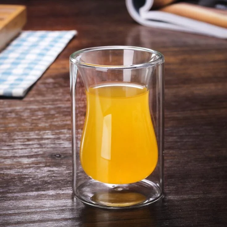 120ml Simple Double Layer Glass Transparent Water Drops Heat Resistant Borosilicate Glasses