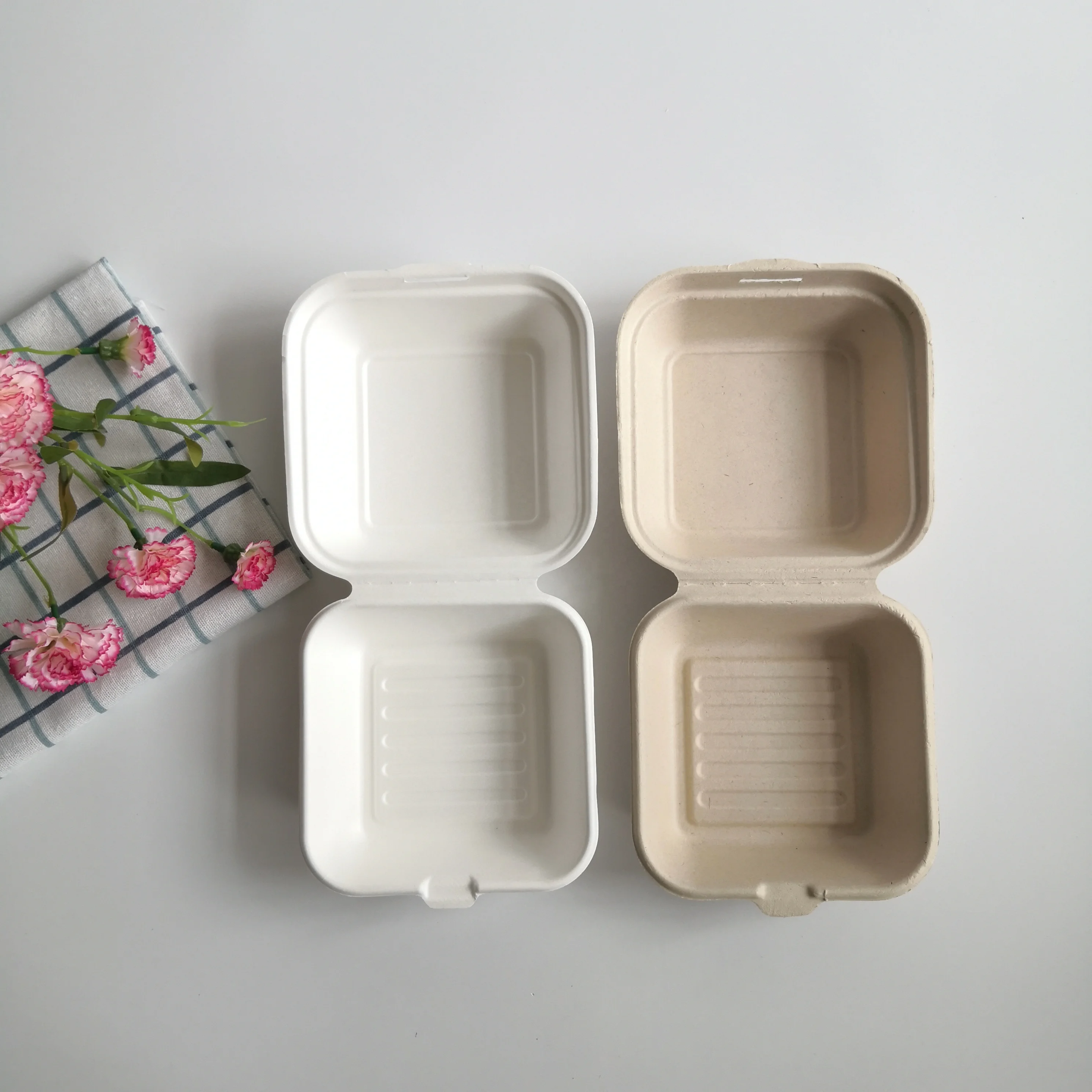 Recycle Biodegradable Sugarcane Disposable 5 Inch 6 Inch Paper Pulp Hamburger Container Burger Box Hamburger Packing