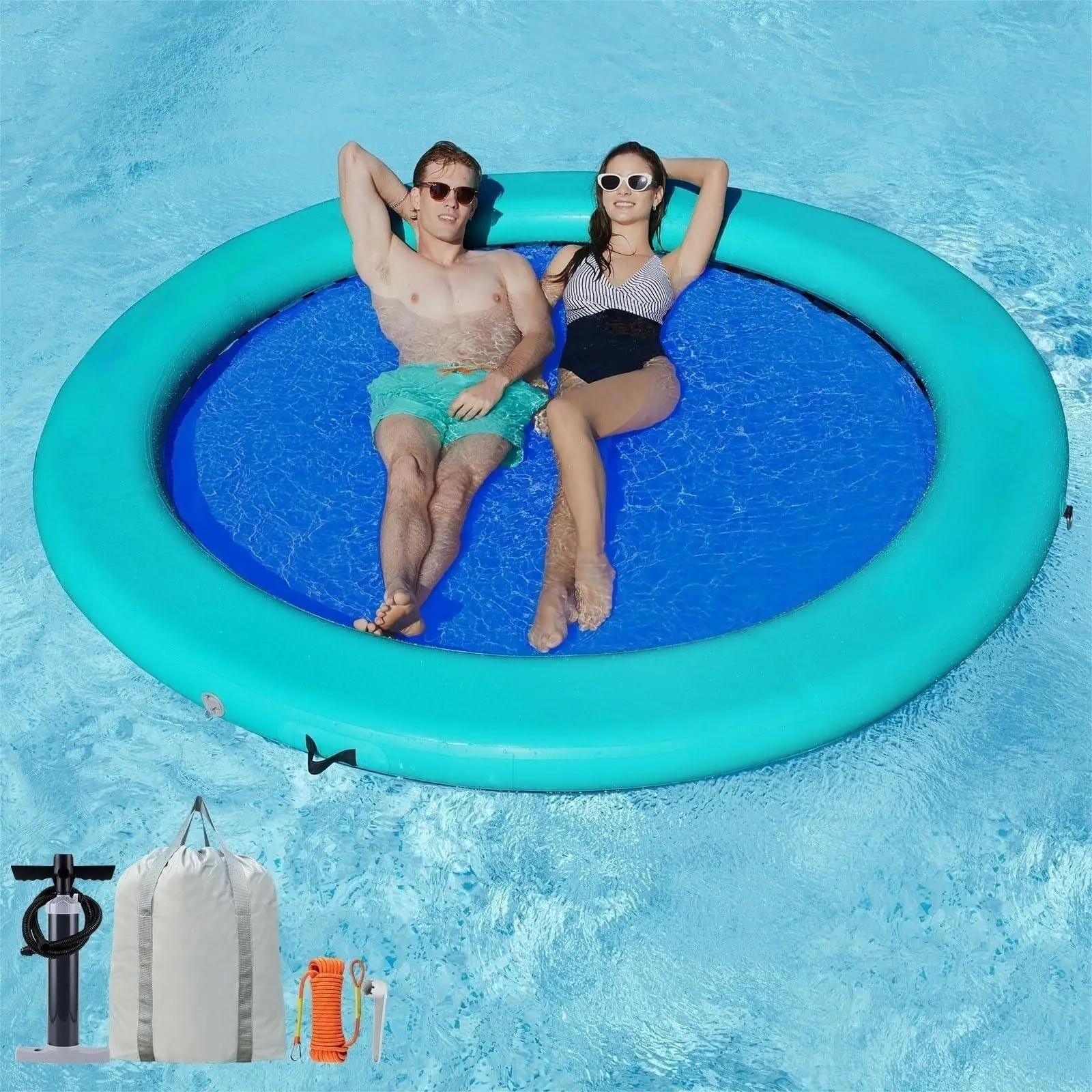2024year Float Ring 8ft Inflatable Water Hammock Island with Mesh Tanning Pool Lounger Float for Adults Round Floating
