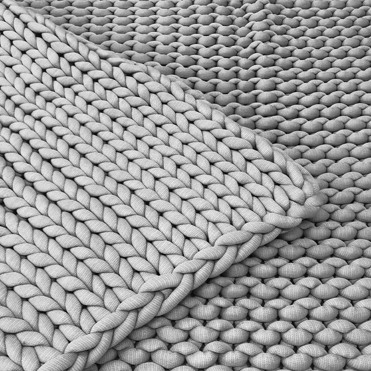 Sinyoo Wholesale Machine Washable GRS Recycled Cotton Tube Yarn Breathable Weighted Chunky Knit Blanket