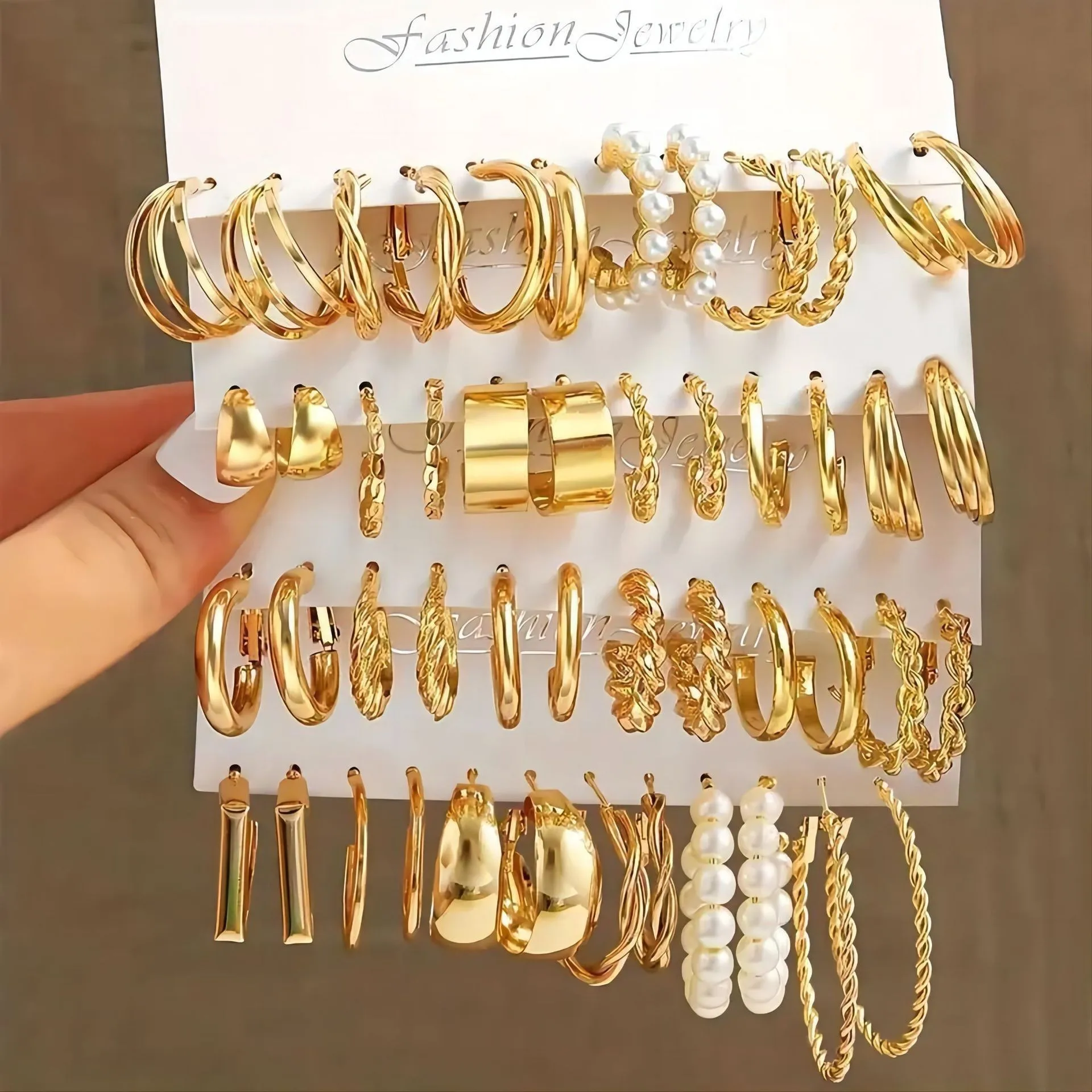 Custom Geometry Earrings Jewelry Women Stainless Steel 6 Pairs Vintage Pearl Earrings Set