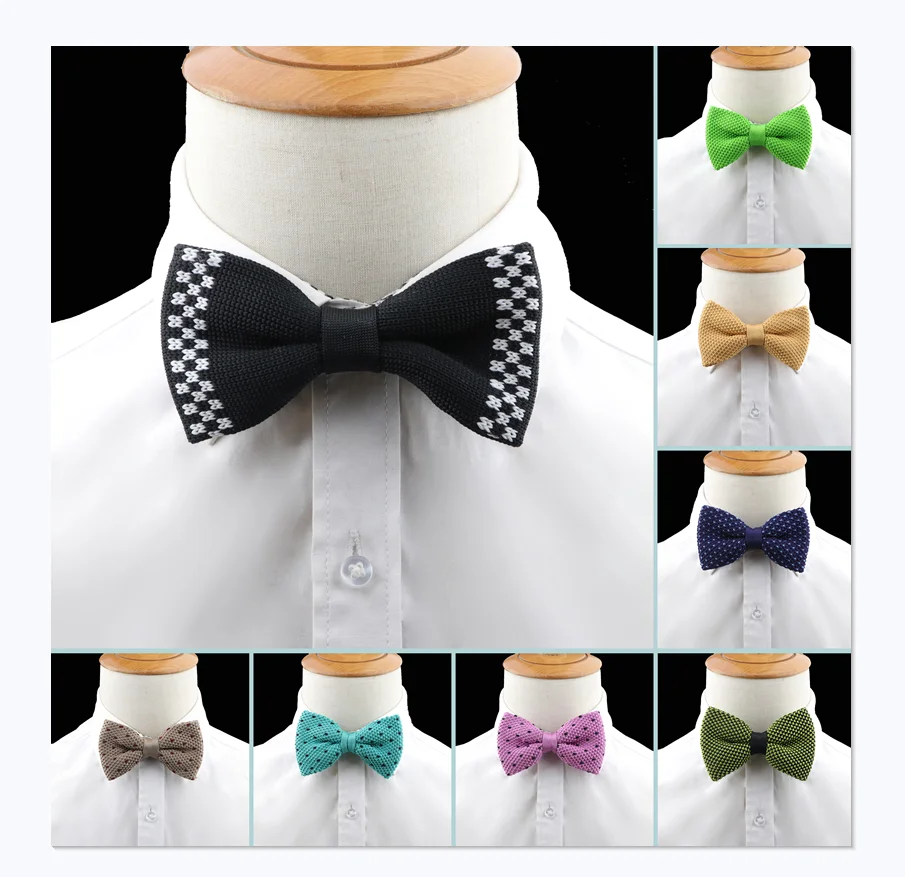 Мужской вязаный галстук-бабочка Однотонный Регулируемый тканый Повседневный для свадьбы вечеринки в