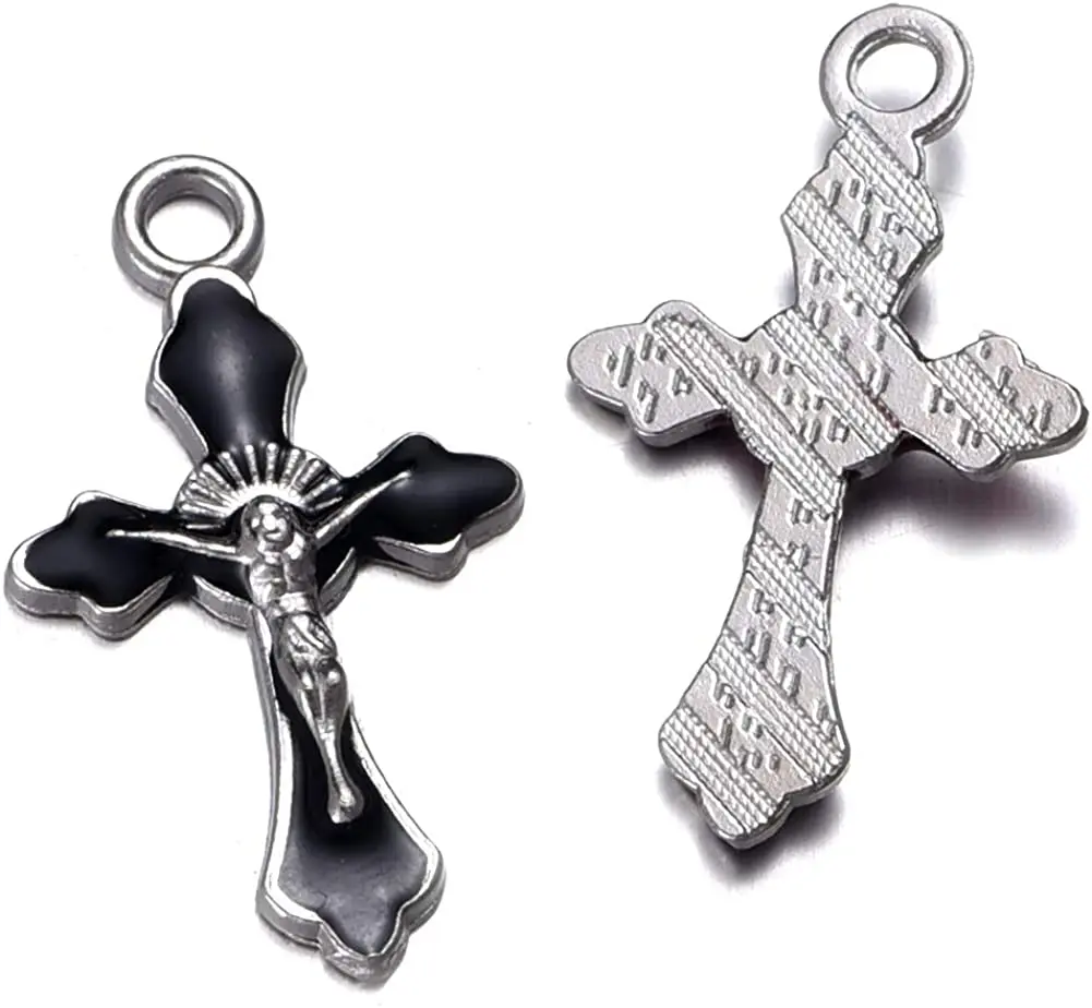 80pcs Mixed Antique Silver Enamel Cross Charms Craft Supplies Pendants Beads Charms Pendants for Crafting Jewelry Findings Making Accessory for DIY Necklace Bracelet 31mmx17mm(A516)_2