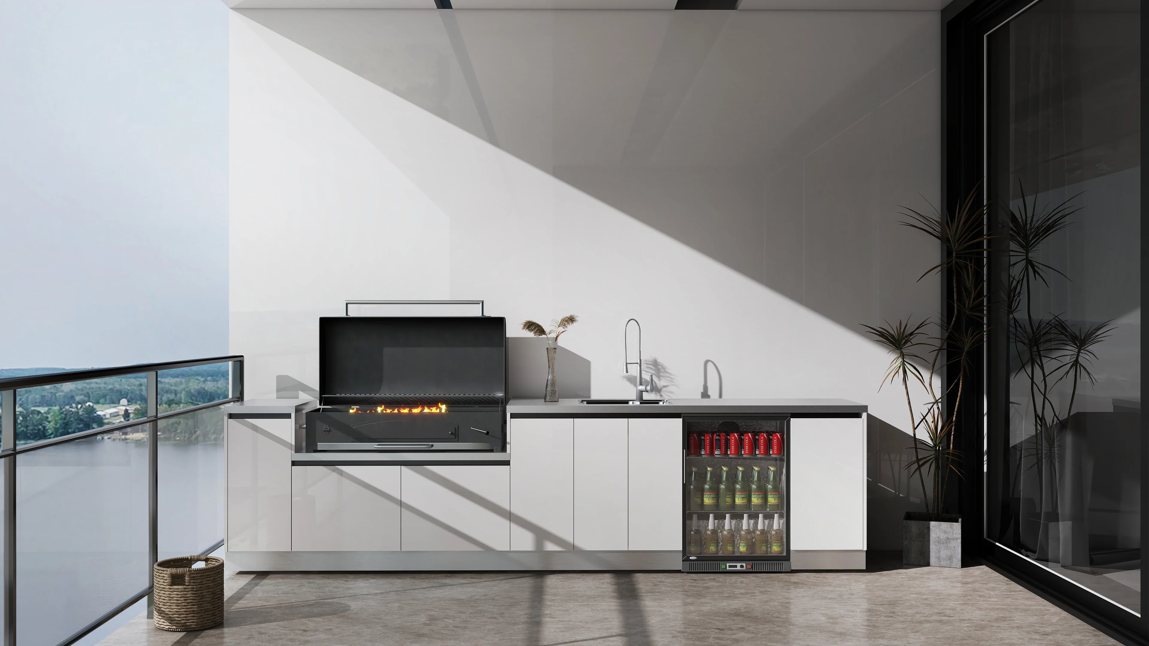 Full Set Modern Smart Outdoor Stainless Steel Kitchen with Built-in Refrigerator and BBQ Grill for Home and Garden