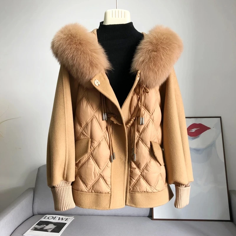 customized brand famous 2023 Women Real duck down real woolen coats With natural fox fur collar plush real fur coats Parka AS02