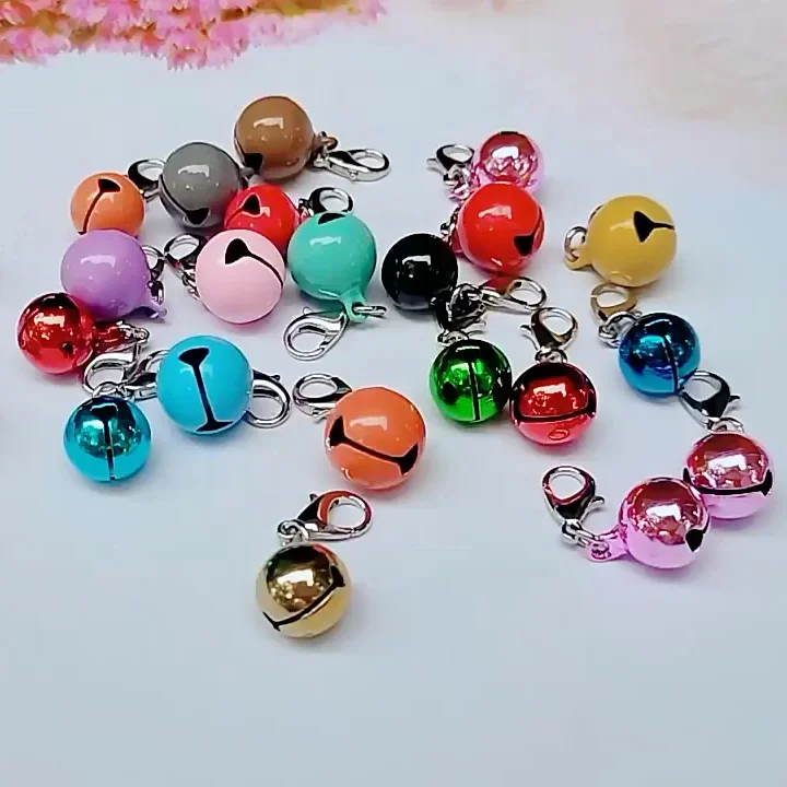 DIY Metal Crafts Cat Dog Christmas Tree Pet Kids Jingle Bells Multicolor Mini Small Brass keychain Bells with Clasps