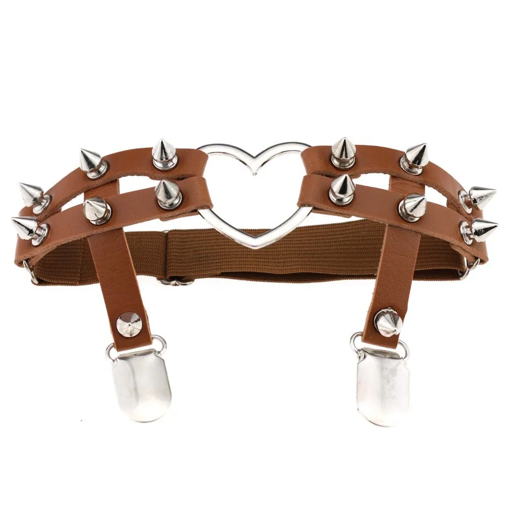 Women Studded heart Garters Fashion Punk Gothic Harajuku Elastic Thigh High Harness Leg Ring Rivet Gift