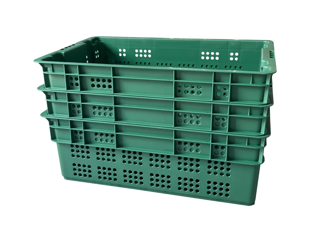 China supplier wholesale 600x400x200 mm Green Strong Plastic Mesh Crates For Vegetable Nest Stack Vented Plastic Baskets