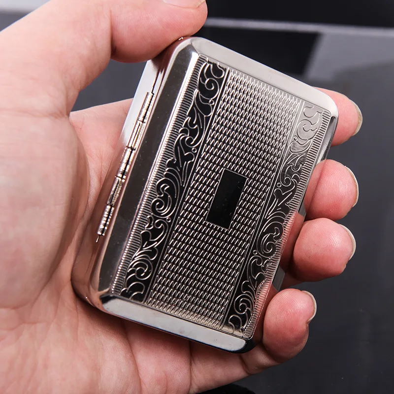Pocket Metal Cigarette Cases Rectangular Tobacco Box Storage Cigarette Box With Clip