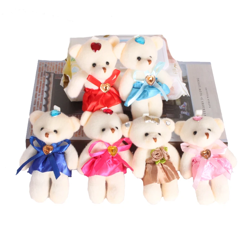 12pcs/Lot 11 Colors Mini Teddy Bear Stuffed Plush Toys Diamond Female Teddy Bear Dolls for Wedding  Bears with Dress