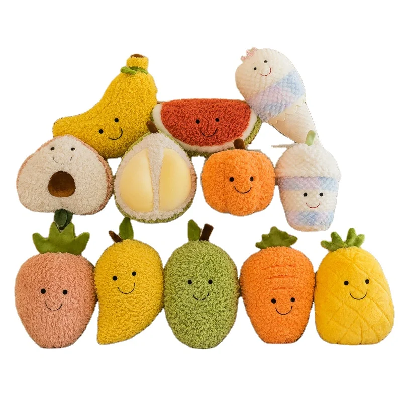 Factory wholesale fruit plush toys simulation watermelon durian peach claw machine doll