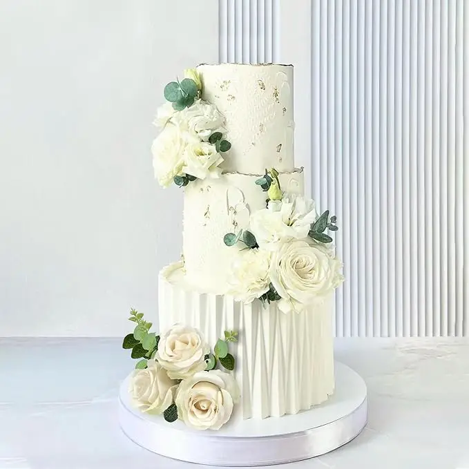 Flower Cake Toppers Boho Cake Toppers Artificial White Rose Eucalyptus Cake Decorations for Girl