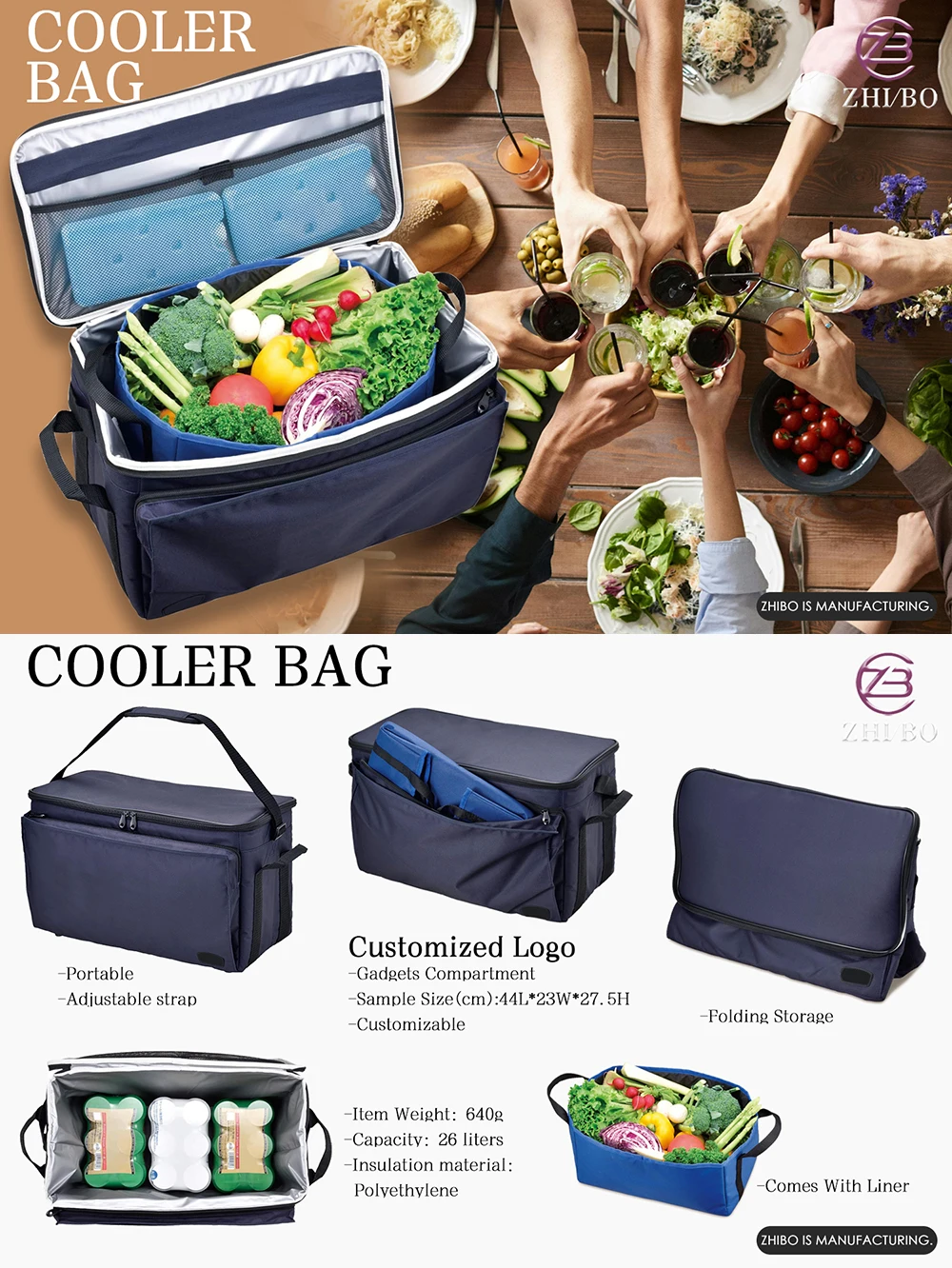 Ultra-large capacity 26L Cooler bag Thermal Cotton Insulated Lunch Bags For Kids Pizza Durable Tote Ice Cream Cake Food