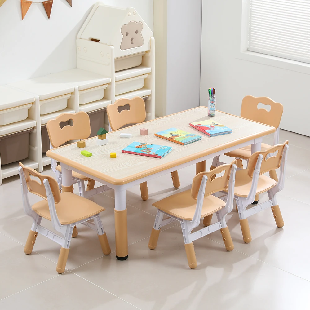 Kids Study Table Chairs Set Height Adjustable Toddler Table and Chair Set for Kids Graffiti Desktop Plastic Children Art Table