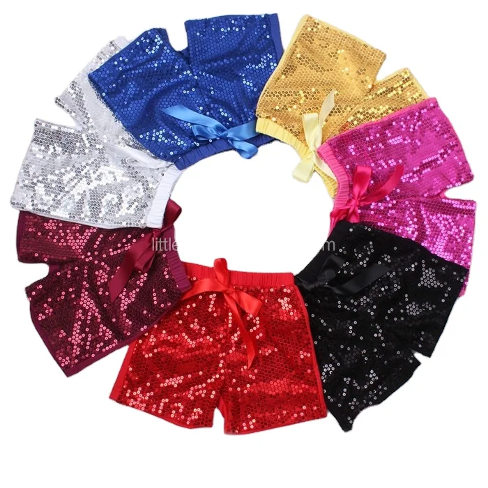 Shiny Summer Bow Sequin Shorts Little Girls Sparkling Shorts Wholesale Newborn Baby Sequin Shorts