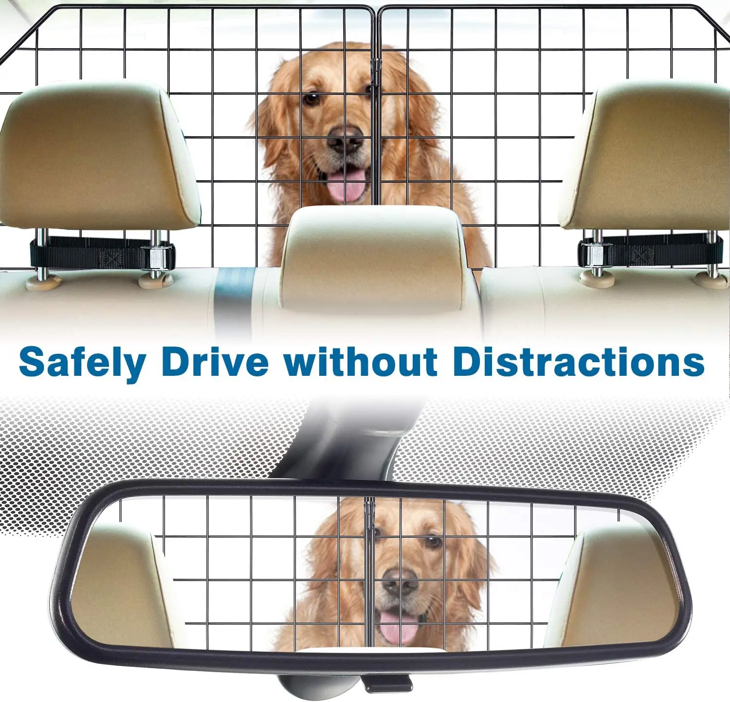 Rust-Proof Metal Mesh Vehicles Pet Divider Gate for Trunk Cargo Area Foldable for Easy Storage Car SUV Dog Barrier