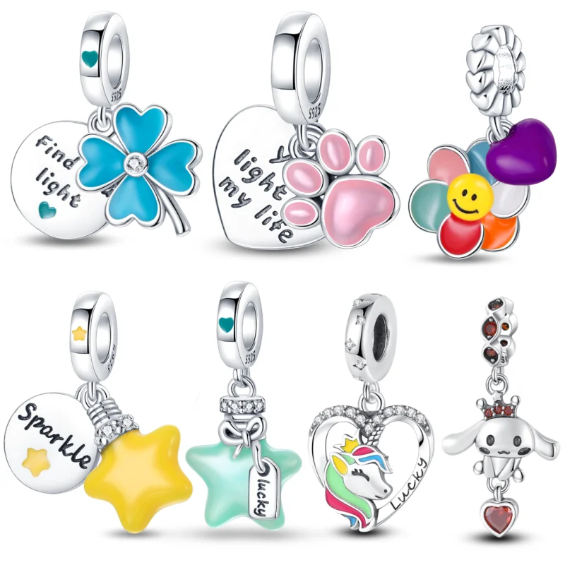 925 sterling silver shape CZ beads pendant flower star DIY Charms bead for pan Bracelets fine jewelry Wholesale for women gift