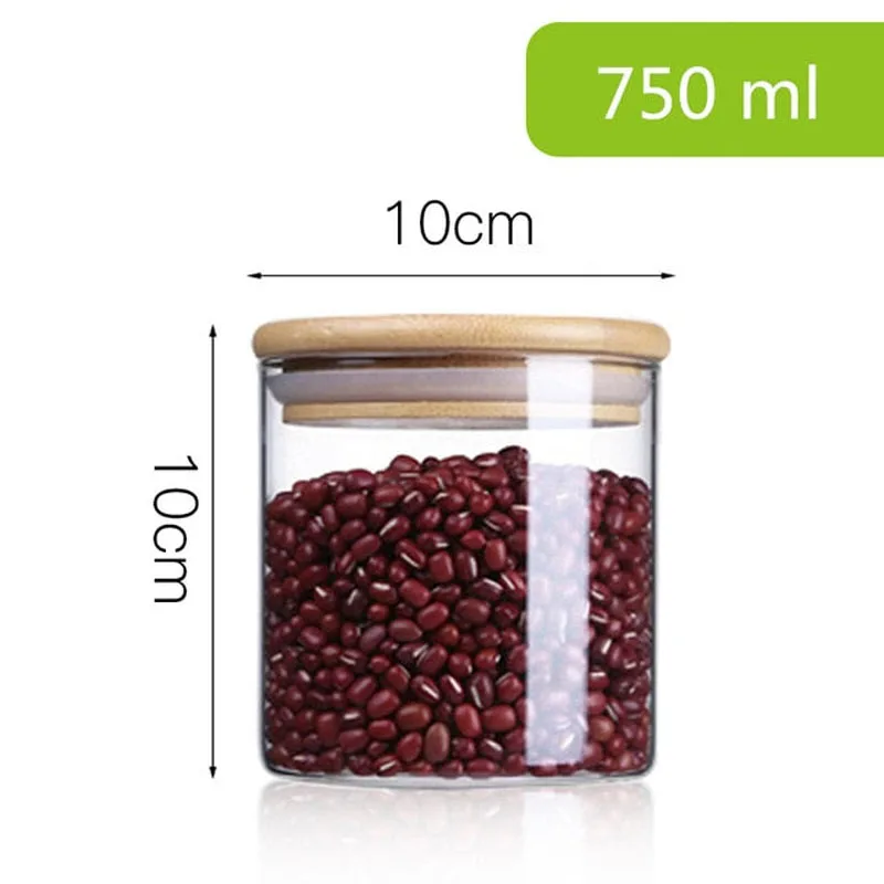 High Borosilicate Round Handmade Glass Storage Container Jar with Bamboo Wooden Lid for Food Spice Herb Candle
