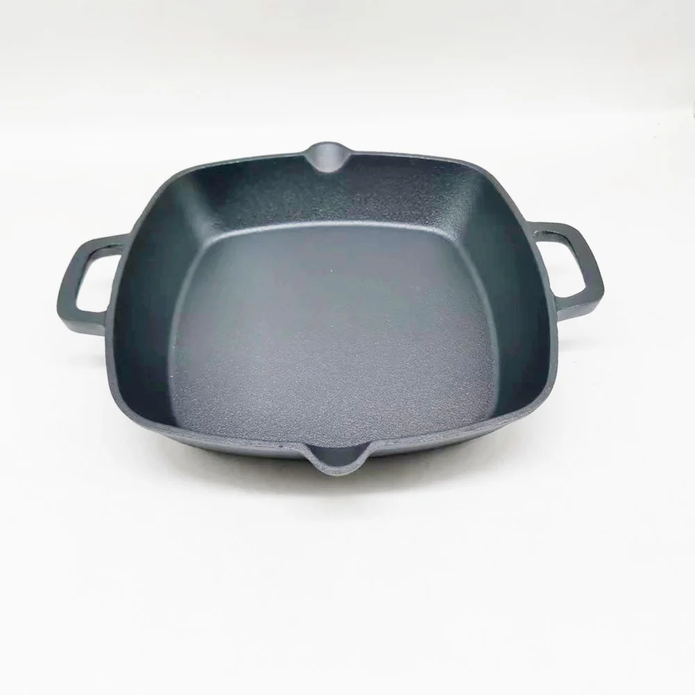 Preseasoned Cast Iron Skillet Fry Pan Square Griddle with Ribs Nonstick with bacon press