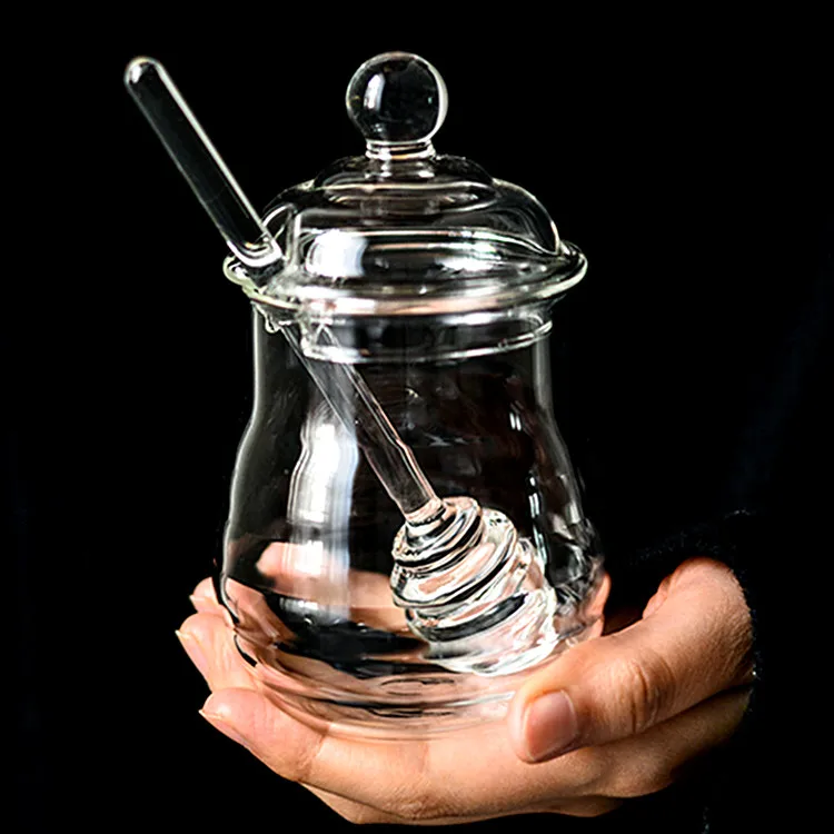 Handmade Glass honey jar honeycomb shape storge jar for the honey