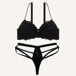 lenceria erotica women chain bra g-string Transparent bra panties sets sexy lingerie outfits lace bra and thong set