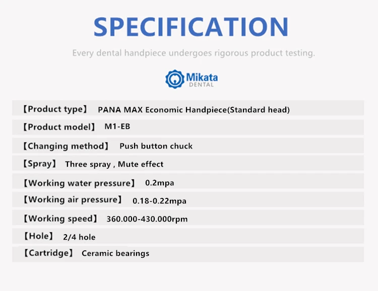 Mikata push button chuck M1-EB Mini/Standard Head PANA MAX turbine dental high speed handpiece lubrication machine of Clinic