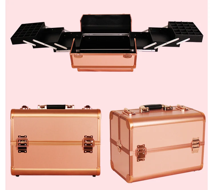 Wholesale Beauty Cosmetic Case Aluminum Professional Makeup Storage Organizer Box Large Portable Cosmetic Case