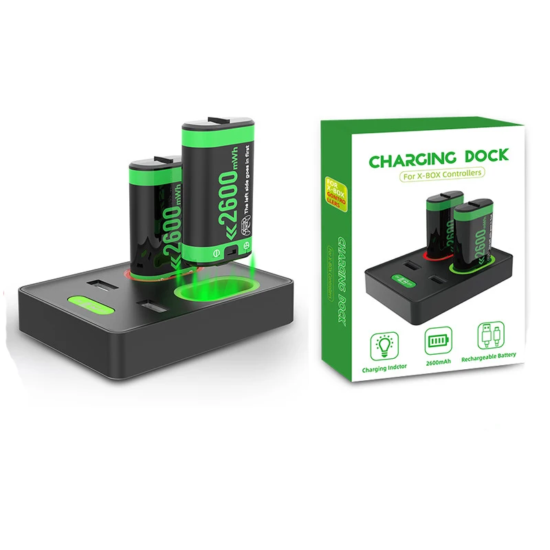 Factory Newly Play and charge Kit Dual Charging Dock with 2 Batteries for Xbox Controllers Game Accessory
