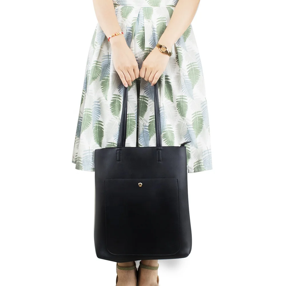 Custom Simple Style PU  Women Shoulder Handbag Bags Casual Large Tote Bag Leather