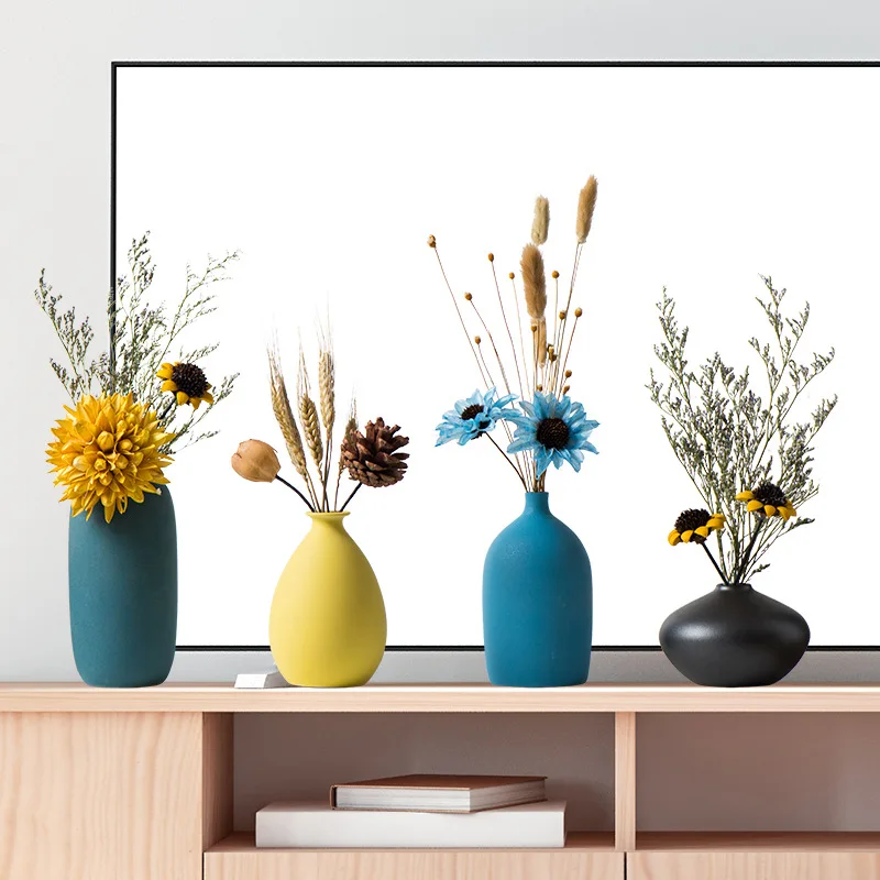 Modern minimalist decorations home furnishings creative ceramic small flower vase artificial flowers in vase
