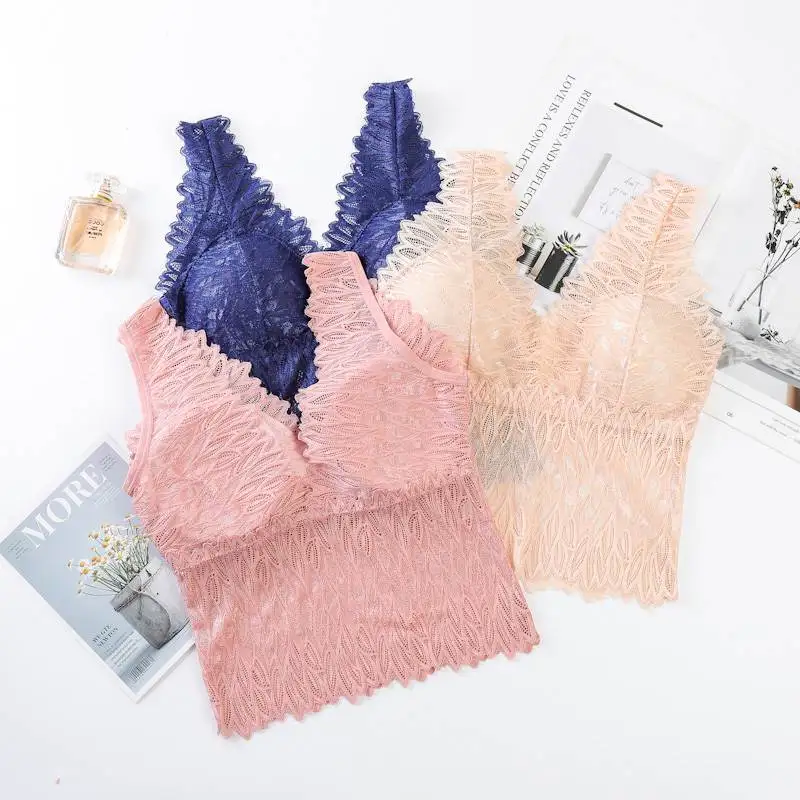 Женский кружевной бюстгальтер без косточек большого размера, красивый кружевной топ-труба на спине, женское нижнее белье со съемными вставками
