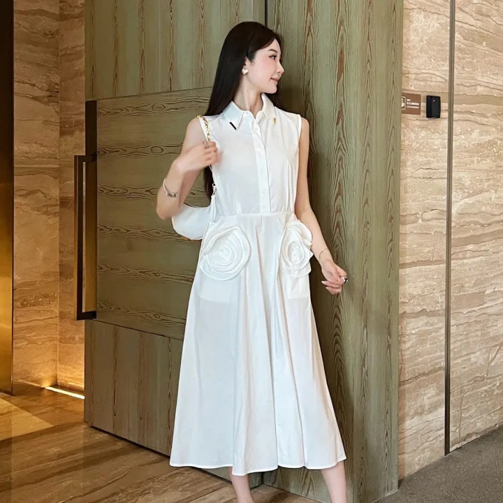 Candice high quality 2024 elegant casual button up white lace long sleeve maxi dresses