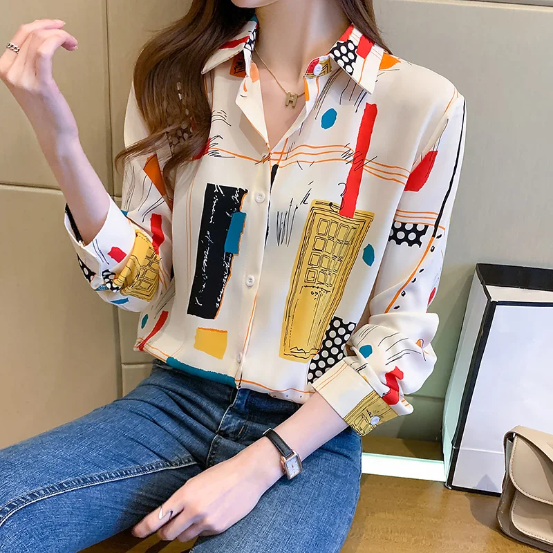 Новый китайский производитель модная блузка для отпуска женские шифоновые рубашки с принтом