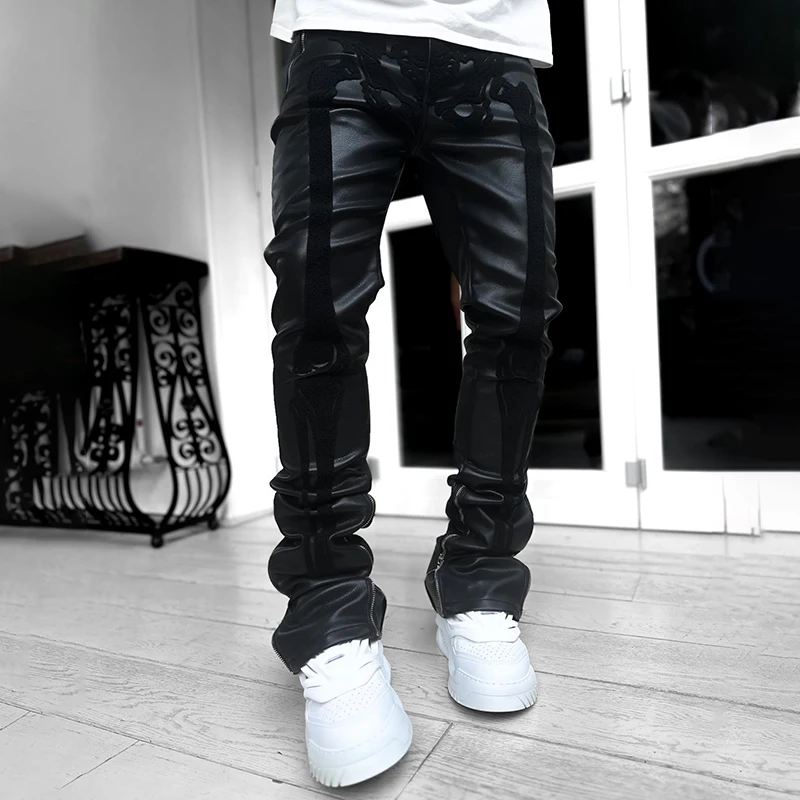 YSJY custom streetwear pant men cargo trousers acid wash distressed flared stacked baggy joggers for men