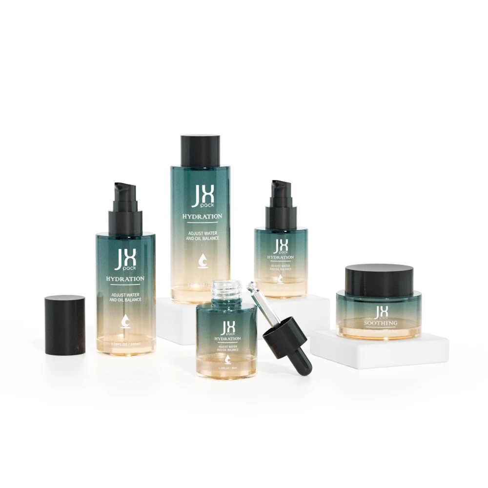 wholesale 30 40 50 60 100 120 150 ml skincare packaging empty luxury cosmetic glass lotion pump bottle and cream jar