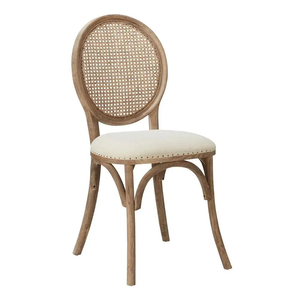 MRS WOODS French Louie Round Backed Dining Chair Stackable Rattan Wood Dining Chair