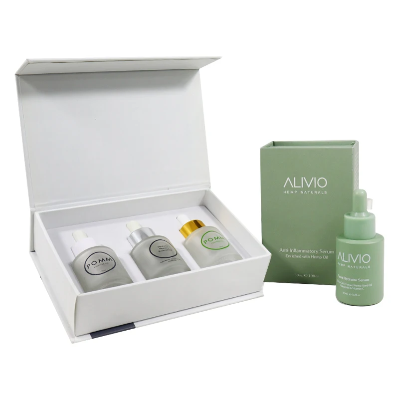 Custom 30 ml Flat Shoulder Frosted Glass Serum Dropper Bottle Luxury Cardboard Packaging Box For Essential Oil Bottle